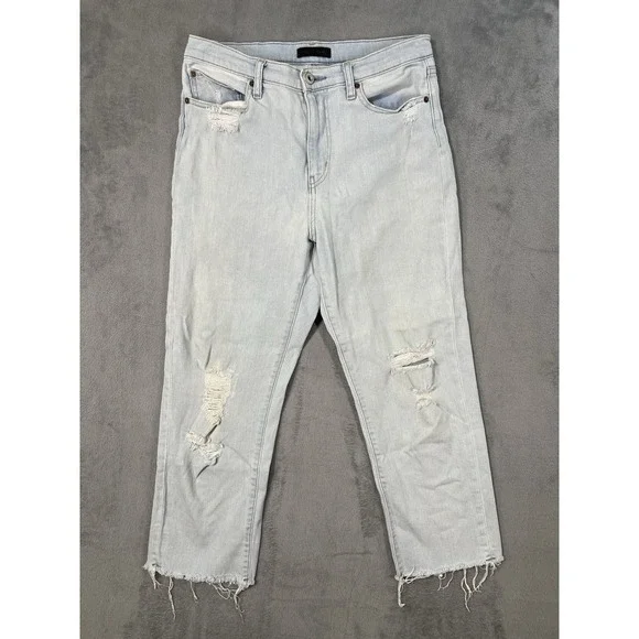 Uniqlo Jeans Womens 27 Blue Light Wash High Rise Straight Distressed Baggy - Picture 1 of 10